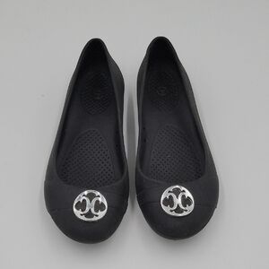 Crocs Gianna Disc Flats  In Black & Silver Women's Sz 7. Business Office Coastal